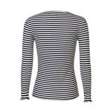 NATALIA LS ROUND NECK BLOUSE - NAVY GREY MEL. STRIPE
