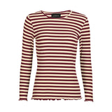 NATALIA LS ROUND NECK BLOUSE - PLUM CREME STRIPE