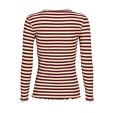 NATALIA LS ROUND NECK BLOUSE - PLUM CREME STRIPE