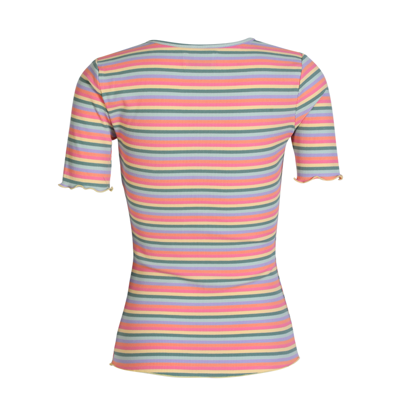 NATALIA-SS-BLOUSE - MULTI ORANGE PINK STRIPE
