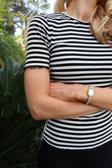 NATALIA SS BLOUSE - BLACK CREME STRIPE