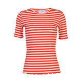NATALIA SS BLOUSE - LOBSTER RED CREME STRIPE