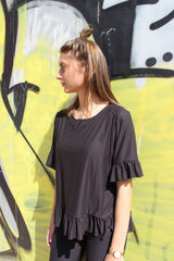 ALMA-FRILL-T-SHIRT - BLACK