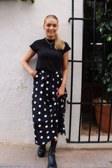 ALMA-LOOSE-SKIRT - BLACK BIG DOT
