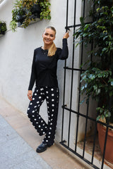 ALMA-WIDE PANTS - BLACK BIG DOT