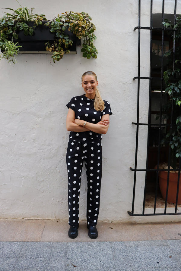 Liberte - Dot Pants 22365 - Black White Big Dot