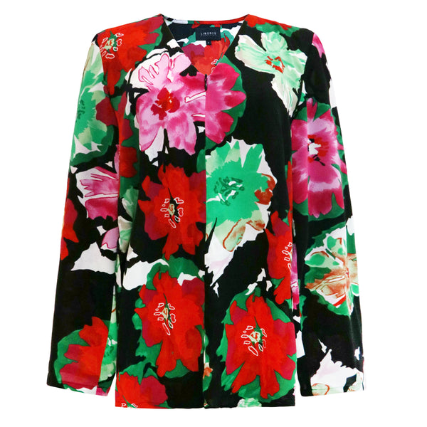 ANDREA-ZIP-BLOUSE - BLACK BIG FLOWERS