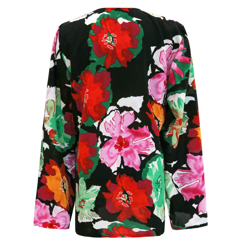 ANDREA-ZIP-BLOUSE - BLACK BIG FLOWERS