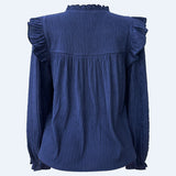 ANNI LS FRILL BLOUSE - NAVY