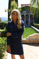 ASTA LS VNECK DRESS - BLUE DENIM