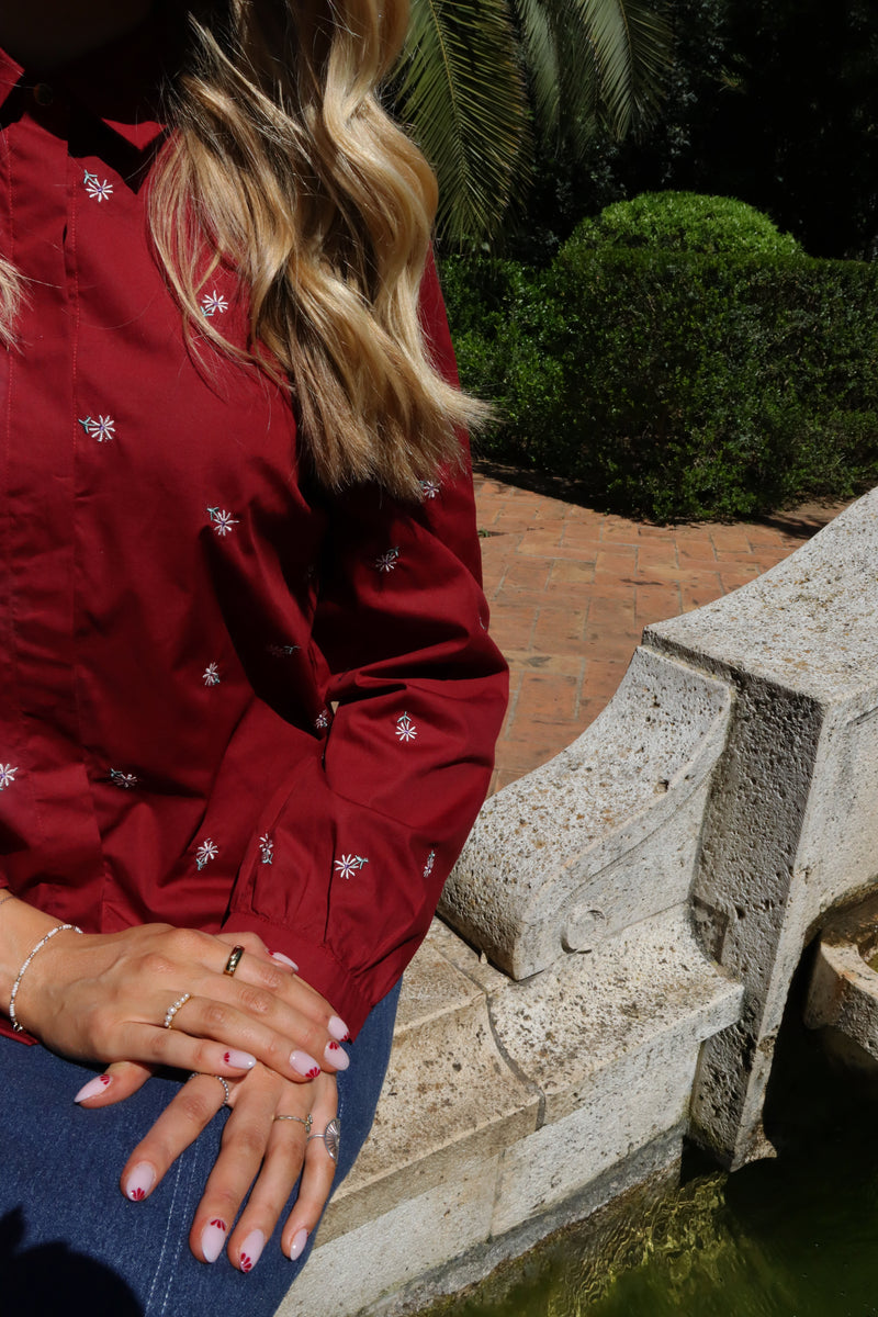 FLORA LS BLOUSE - BORDEAUX FLOWER