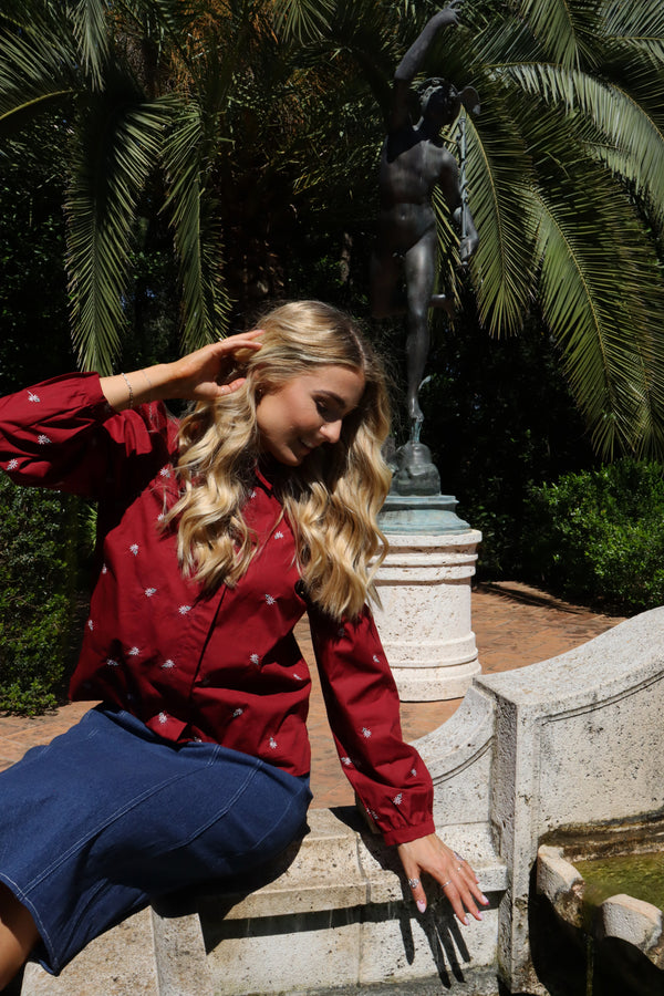 FLORA LS BLOUSE - BORDEAUX FLOWER