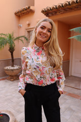FLORA LS BLOUSE - CREME YELLOW FLOWERS