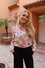 FLORA LS BLOUSE - CREME YELLOW FLOWERS