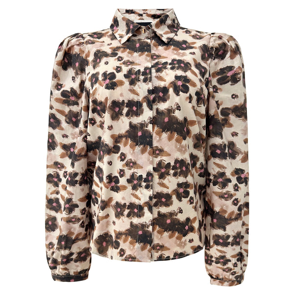 FLORA LS BLOUSE - BROWN BLACK  FLOWER