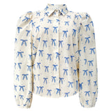 FLORA LS BLOUSE - CREME BLUE BOW HEARTS