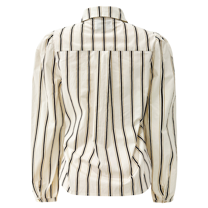 FLORA LS BLOUSE - IVORY BLACK STRIPE