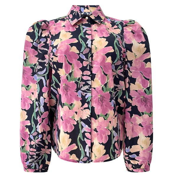 FLORA LS BLOUSE - NAVY ROSE FLOWERS