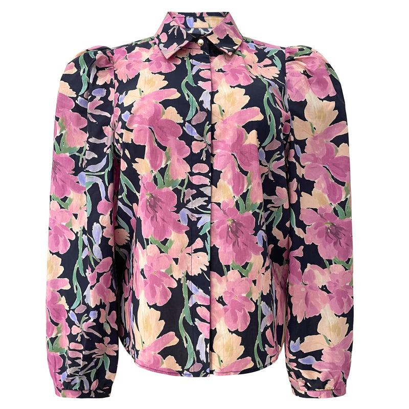 FLORA LS BLOUSE - NAVY ROSE FLOWERS