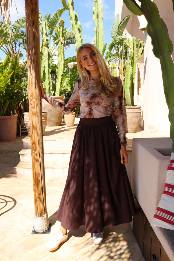 FREDE LONG SKIRT - DARK CHOCOLATE