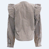 HEATHER-LS-TIE-BLOUSE - BROWN BLUE STRIPE