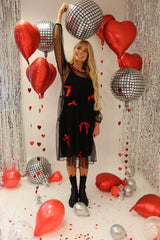 TULLE-LS-BOW-DRESS - BLACK RED BOW