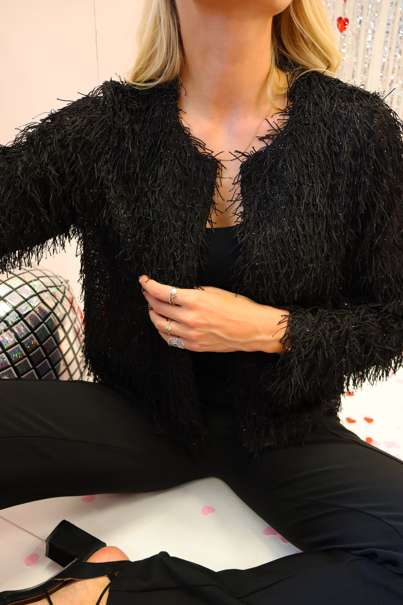 COCO FRINGE JACKET - BLACK