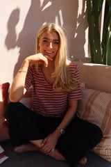 ULLA-SS-VNECK-STRIPE-TSHIRT - ROSE DARK ROSE STRIPE