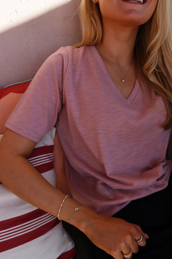 ULLA-SS-VNECK-TSHIRT - DUSTY ROSE