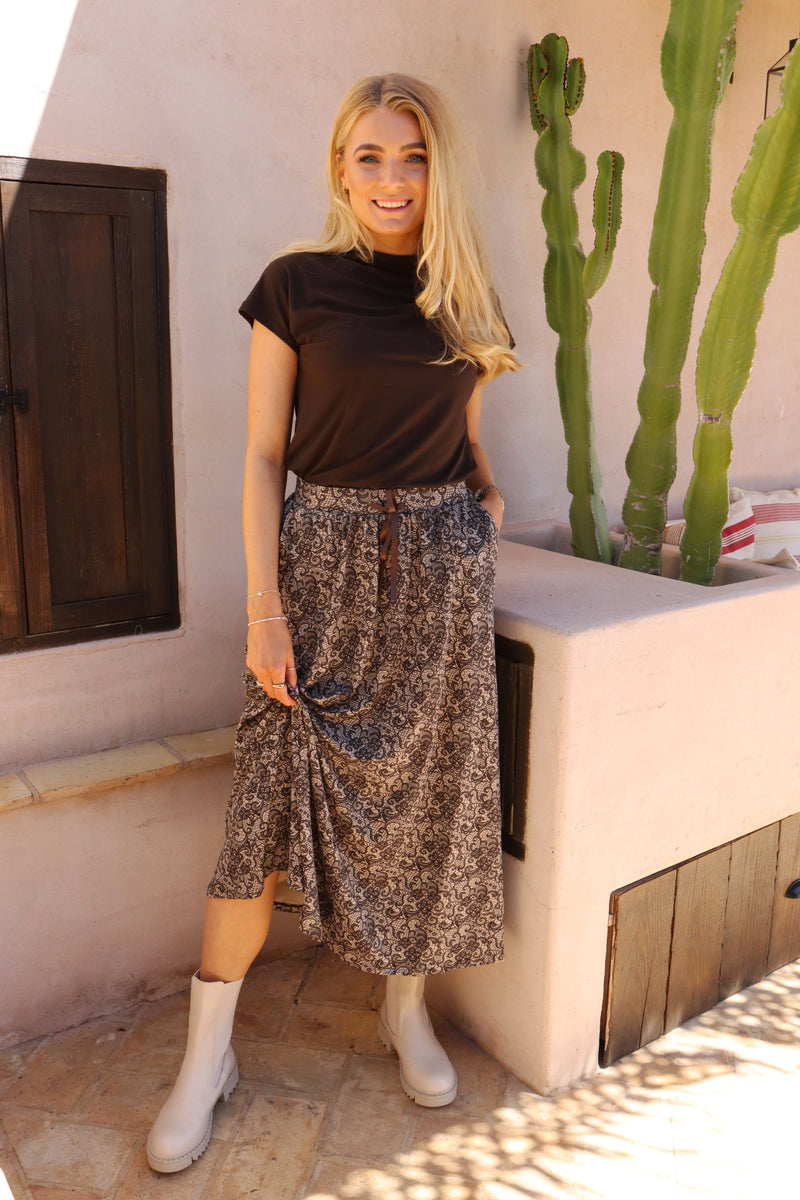 ALMA-LOOSE-SKIRT - MOCCA BROWN LACE