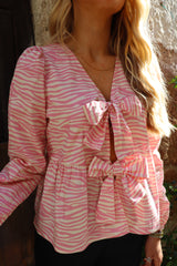 MANNI-LS-V-NECK-BLOUSE - BUBBLEGUM ZEBRA