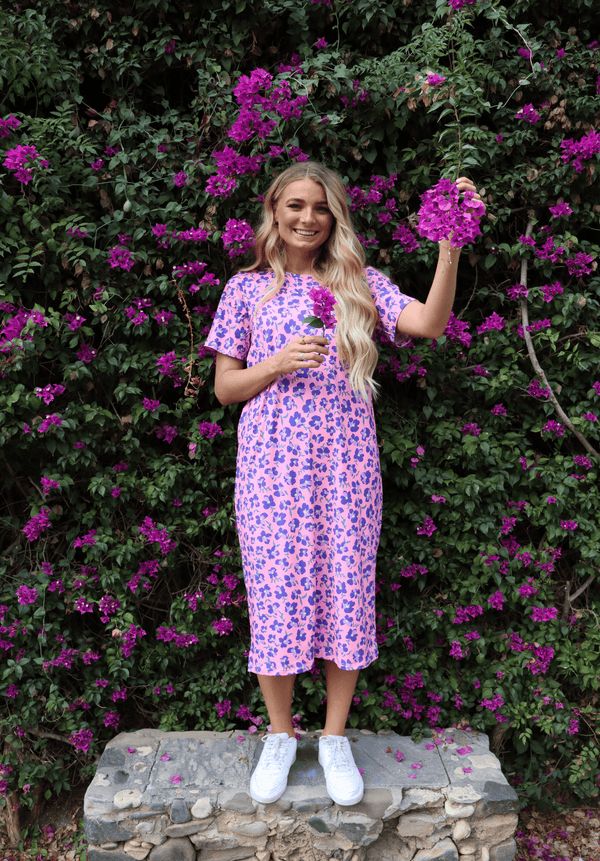 ALMA-TSHIRT-DRESS - PINK PURPLE FLOWER