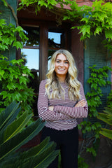 NATALIA LS ROUND NECK BLOUSE - BORDEAUX CREME GOLD STRIPE