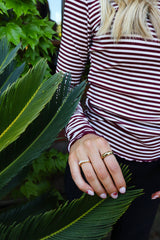NATALIA LS ROUND NECK BLOUSE - BORDEAUX CREME GOLD STRIPE
