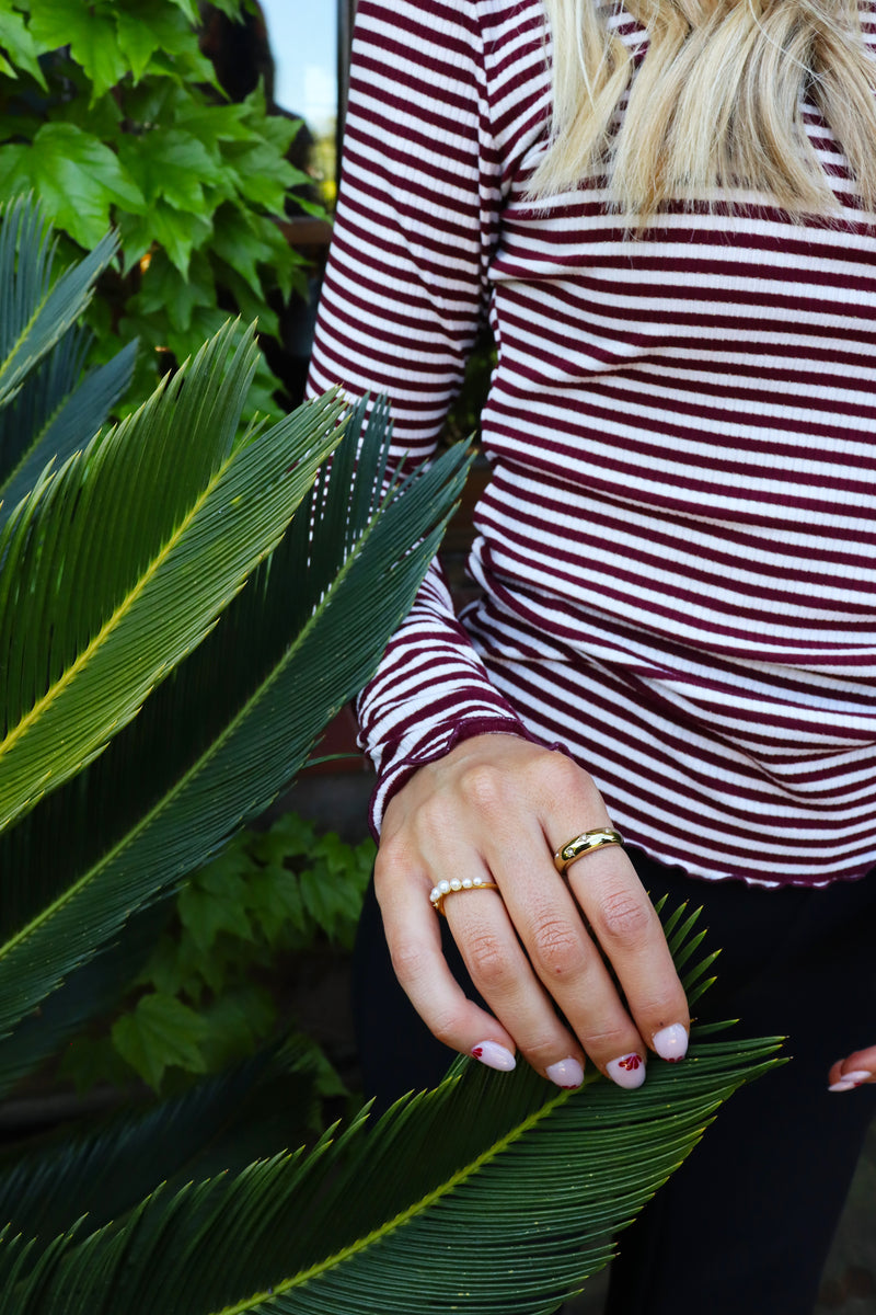 NATALIA LS ROUND NECK BLOUSE - BORDEAUX CREME GOLD STRIPE