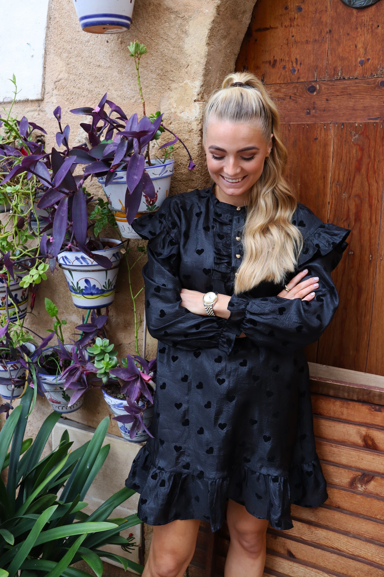 TIA-LS-FRILL DRESS - BLACK HEART – Liberté Essentiel