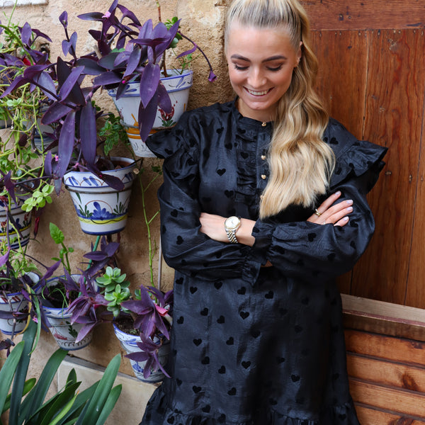 TIA-LS-FRILL DRESS - BLACK HEART – Liberté Essentiel