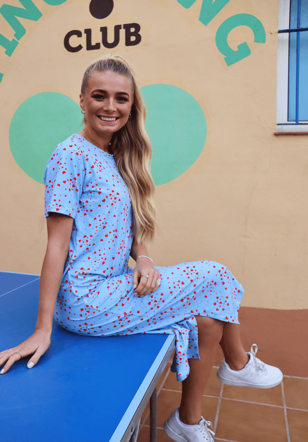 ALMA-TSHIRT-DRESS - LIGHT BLUE PINK HEART