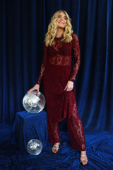 LACY LS LONG DRESS - BORDEAUX LACE