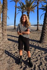 ULLA-SS-VNECK-STRIPE-TSHIRT - BLACK WHITE STRIPE