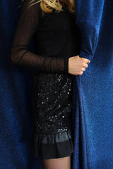 NOR FRILL SKIRT - BLACK SEQUINS