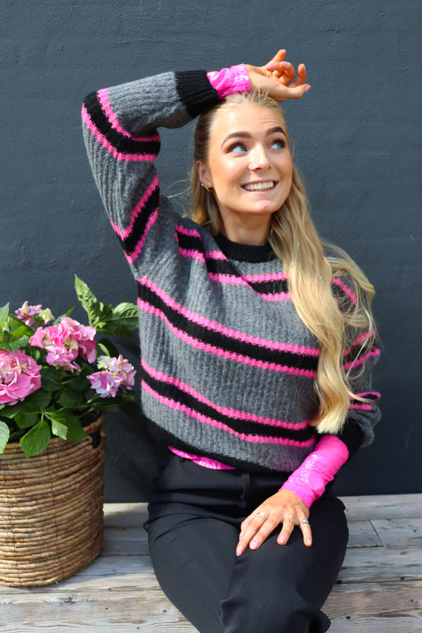 FRO-PULLOVER - DARKGREY BLACK PINK STRIPE