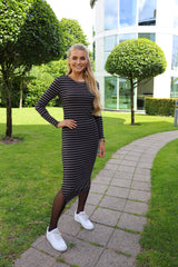 NATALIA-LS-DRESS - BLACK DARK GREY STRIPE