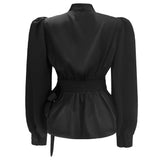 KIKI-LS-WRAP-BLOUSE - BLACK