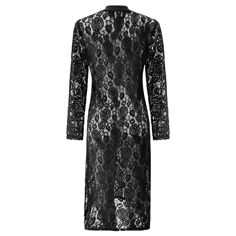 LACY LS LONG DRESS - BLACK LACE