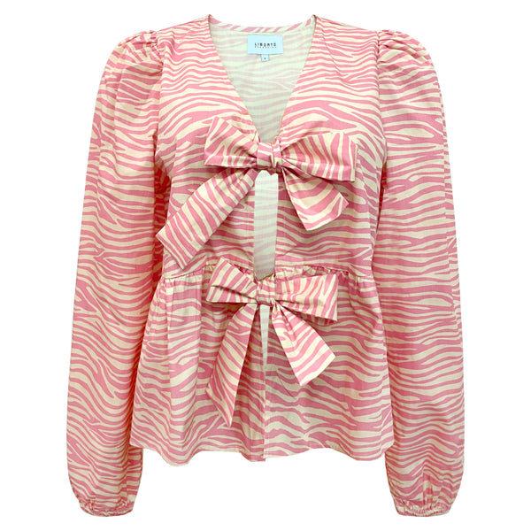 MANNI-LS-V-NECK-BLOUSE - BUBBLEGUM ZEBRA