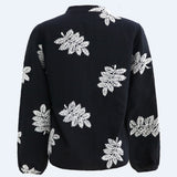 MEG LS VNECK BLOUSE - BLACK CREME LEAF