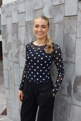 MESH LS TSHIRT - BLACK WHITE BIG DOT