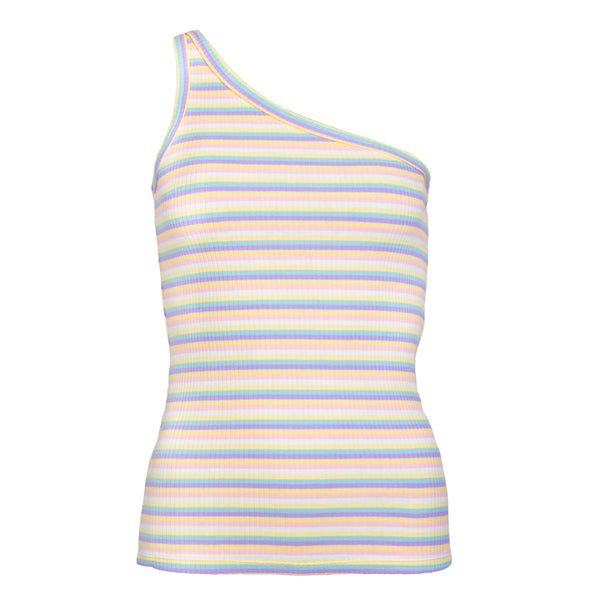 NATALIA-ONESHOULDER-TOP - MULTI WHITE STRIPE