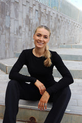 NATALIA LS ROUND NECK BLOUSE - BLACK